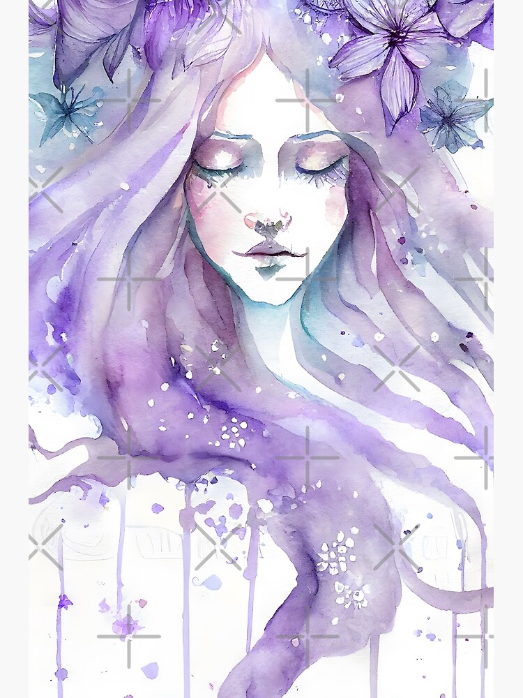 Fantasy Flower Princess Fairy Purple Watercolor Portrait Poster for Sale  by CGSGraphics