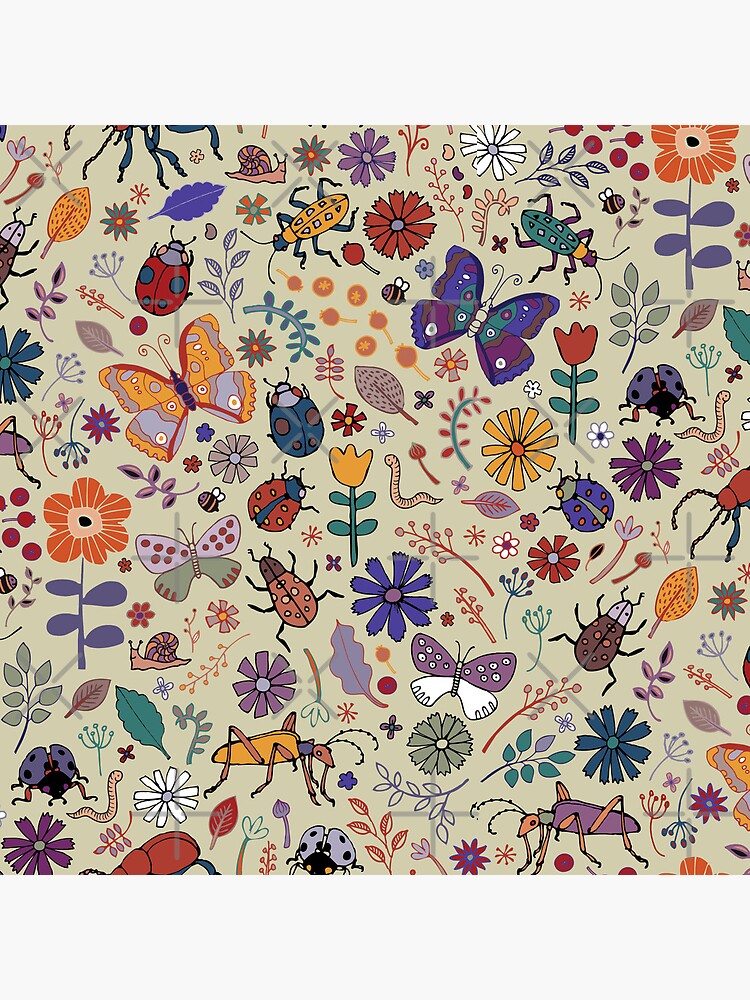 Thumbnail 5 of 5, Coasters (Set of 4), Butterflies, Beetles and blooms - taupe - pretty floral pattern by Cecca Designs designed and sold by Cecca-Designs.