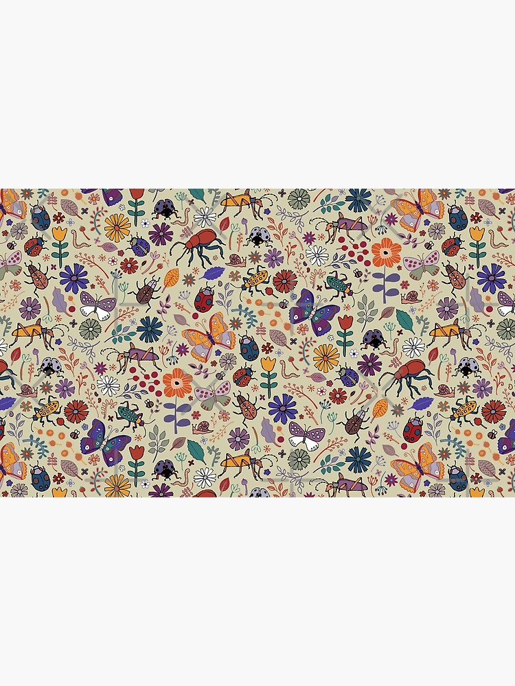 Butterflies, Beetles and blooms - taupe - pretty floral pattern by Cecca Designs by Cecca-Designs