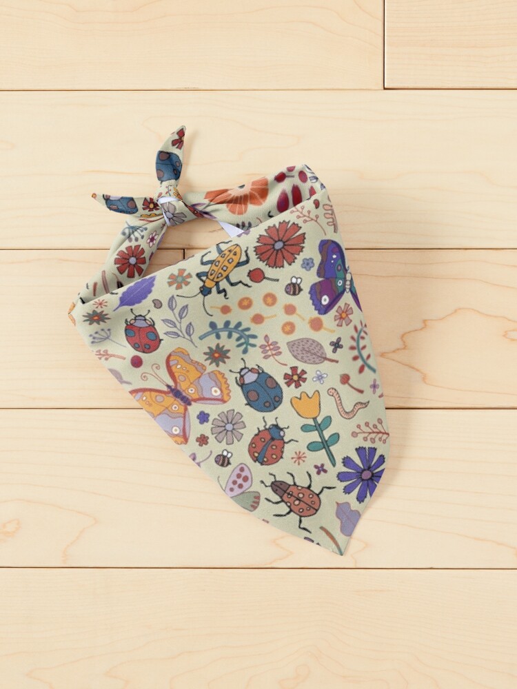 Alternate view of Butterflies, Beetles and blooms - taupe - pretty floral pattern by Cecca Designs Pet Bandana
