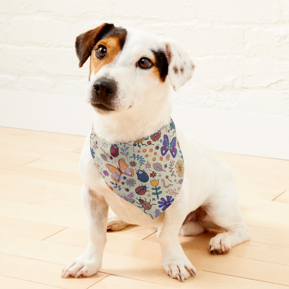 Butterflies, Beetles and blooms - taupe - pretty floral pattern by Cecca Designs Pet Bandana