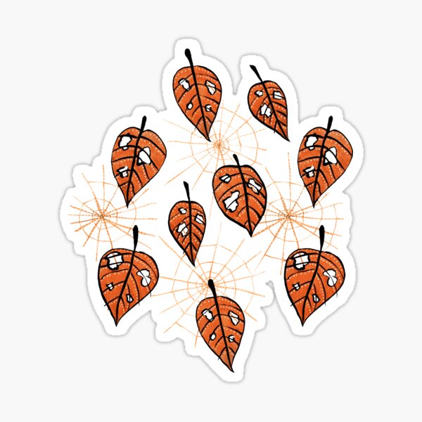 Orange Leaves With Holes And Spiderwebs Sticker