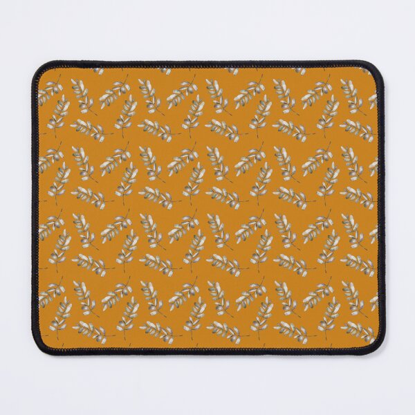 Item preview, Branches and leaves in white, light gray and delicate green on curry yellow designed and sold by Ninaeva.