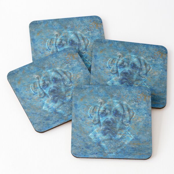 Item preview, Large red dog on a heart background - marbled blue gold version designed and sold by SylvieG18.