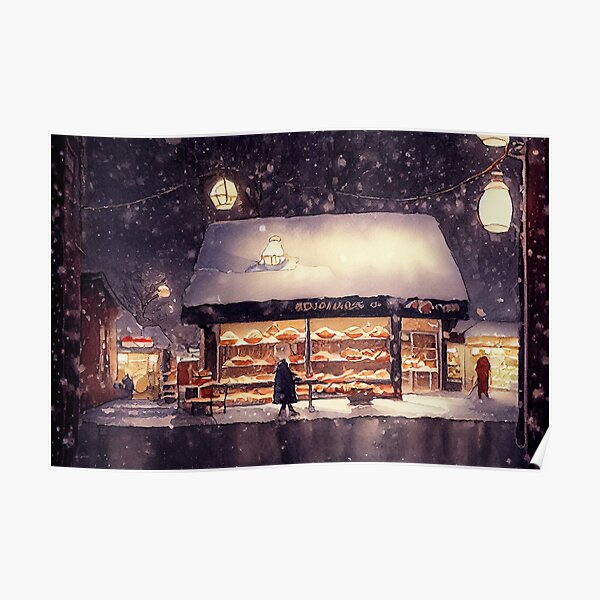 Christmas bakery watercolour style drawing Poster