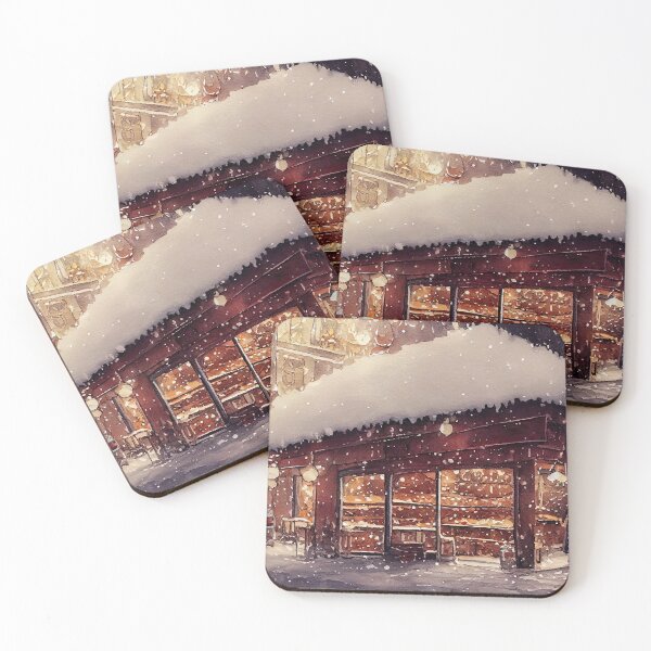 Item preview, Outside of bakery in winter during Christmas watercolour illustration designed and sold by justinasv775.