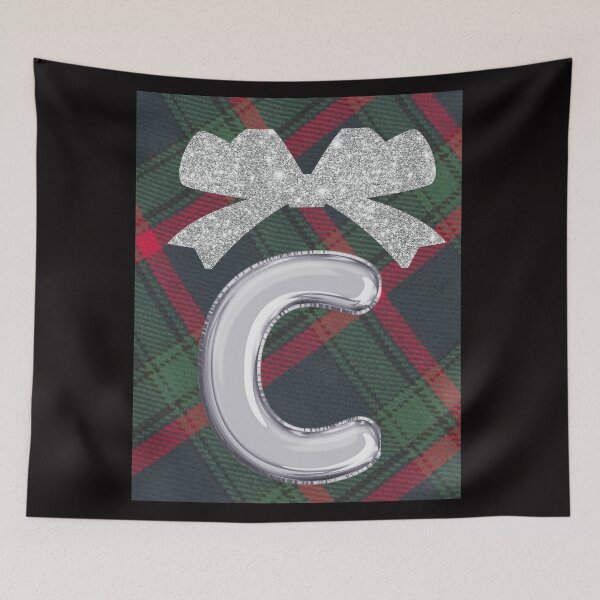 Item preview, Glorious Red and Green Plaid with Glittering Bow and Puff Initial-C designed and sold by SunMoonBeyond.