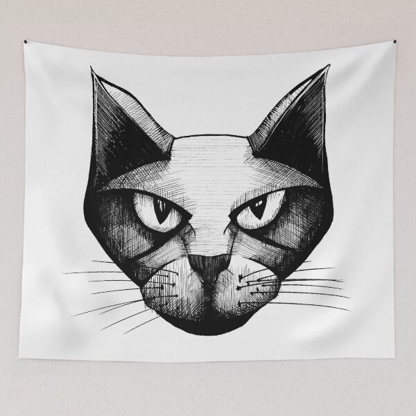 Artikelvorschau, Ägyptische Katze Schwarz-Weiß-Zeichnung entworfen und verkauft von LarksDrawings.