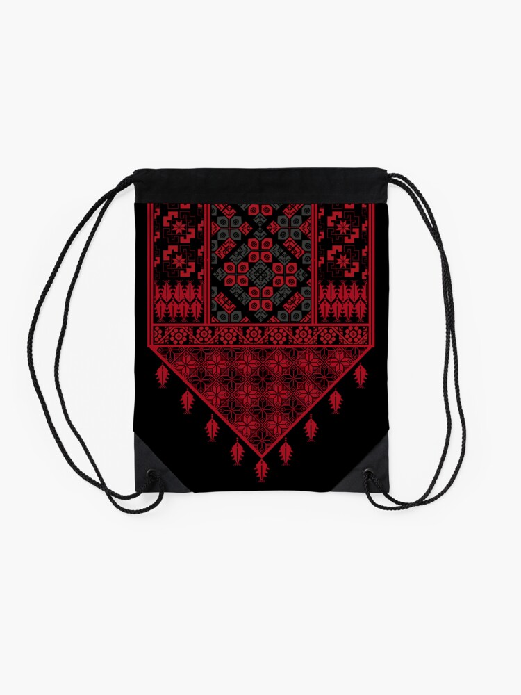 Thumbnail 2 of 3, Drawstring Bag, Palestinian Embroidery Tatreez Cross Stitch pattern designed and sold by Mo5tar.