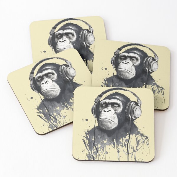 Item preview, Chimp Wearing Headphones Listening to music designed and sold by ThePurpleMelon.