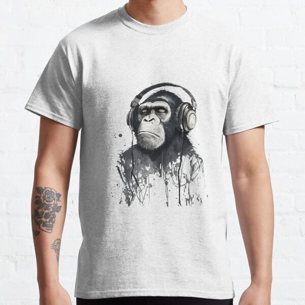 Item preview, Chimp Wearing Headphones Listening to music designed and sold by ThePurpleMelon.