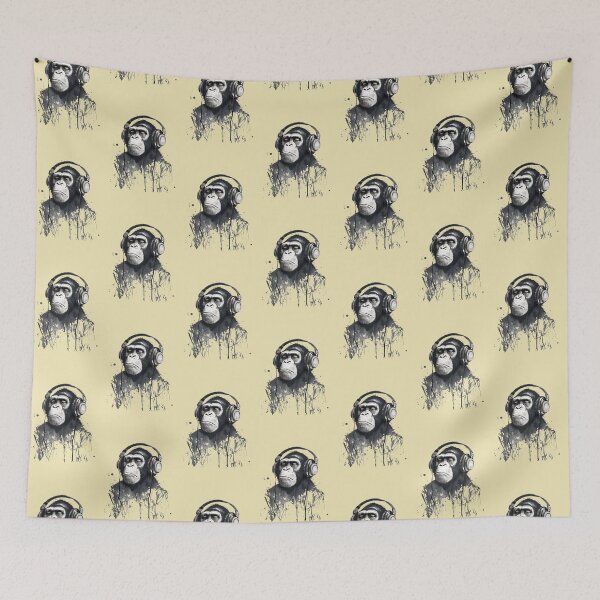 Item preview, Chimp Wearing Headphones Listening to music designed and sold by ThePurpleMelon.