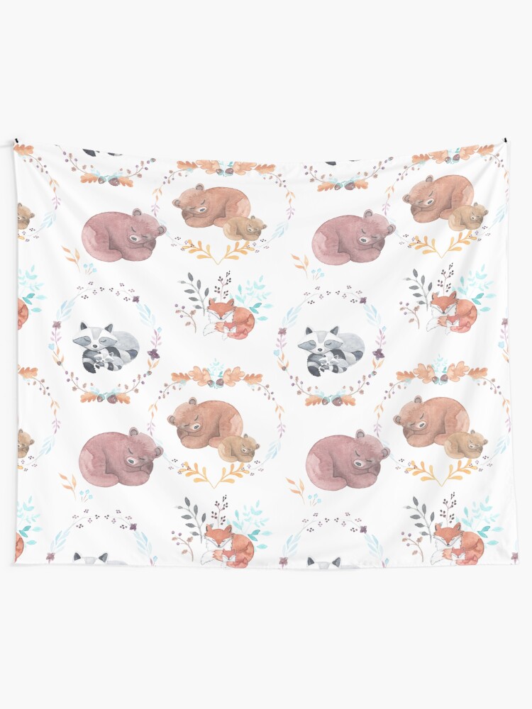 Alternate view of Sleepy Woodland Animals Tapestry