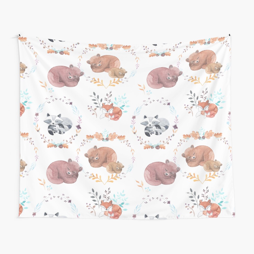 Sleepy Woodland Animals Wall Tapestry