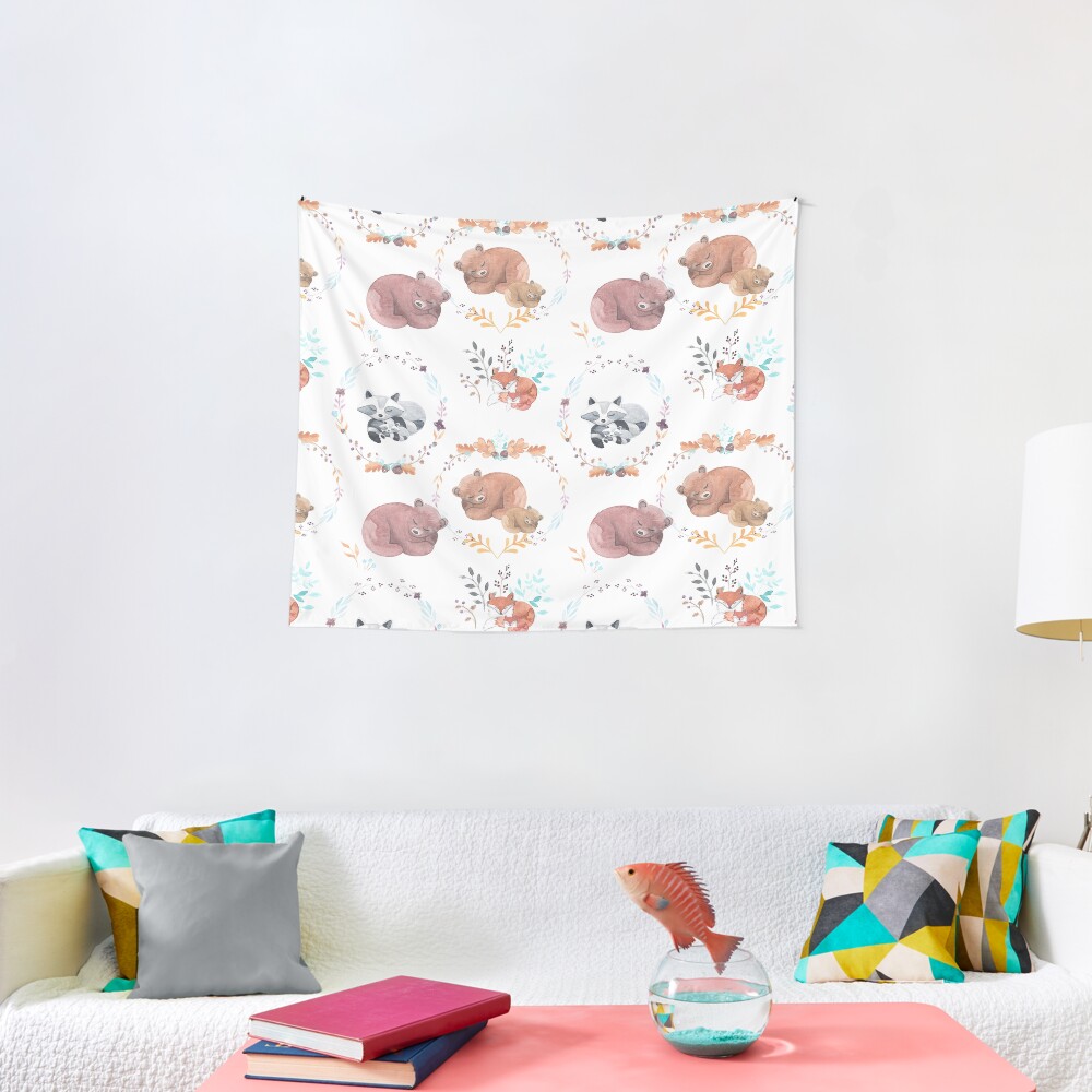 Sleepy Woodland Animals Tapestry