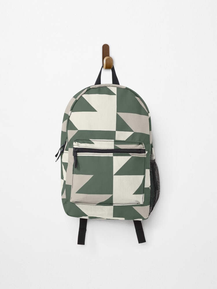 Thumbnail 1 von 3, Rucksack, Green Cream Beige Abstract Geometric Triangular Pattern - 2023 COTY Blank Canvas D_C-003 and Accents designt und verkauft von ColorOfTheYears.