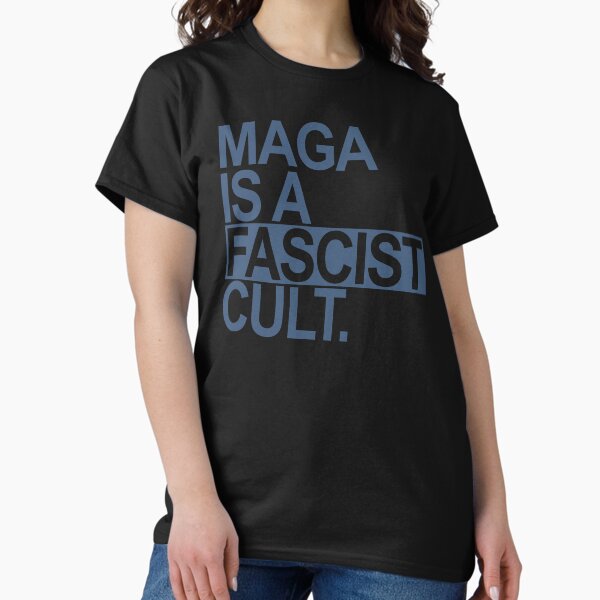 Vista previa del artículo con la obra «MAGA es un culto FASCISTA (caja azul de acero)», diseñado y vendido por Thelittlelord.
