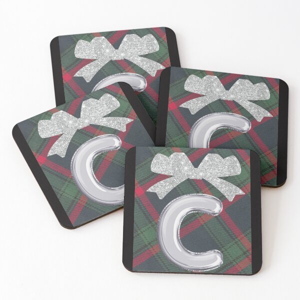 Item preview, Glorious Red and Green Plaid with Glittering Bow and Puff Initial-C designed and sold by SunMoonBeyond.