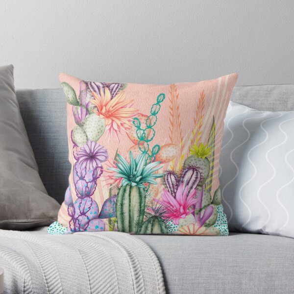 Cacti Flowers Throw Pillow