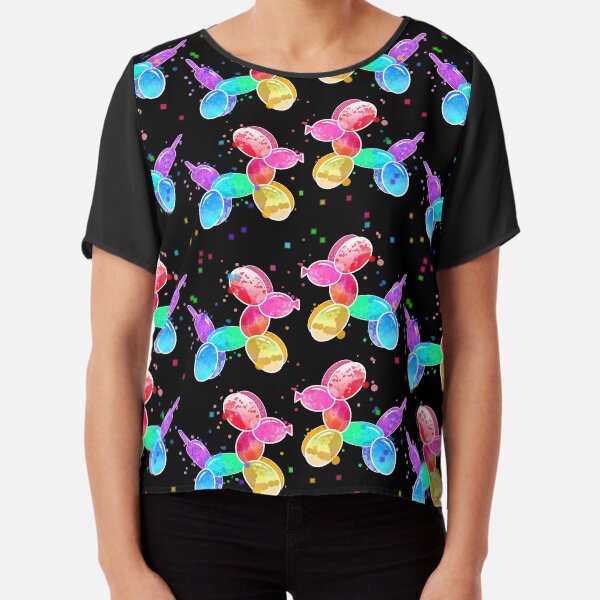 Watercolor Balloon Dogs on black Chiffon Top