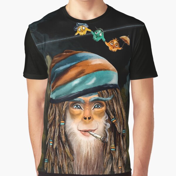 Rastafarian Hippie Ape Smoking Weed Art: Cannabis and Positive Vibe Enthusiasts Graphic T-Shirt