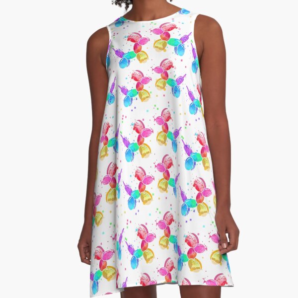 Watercolor Balloon Dogs on white A-Line Dress