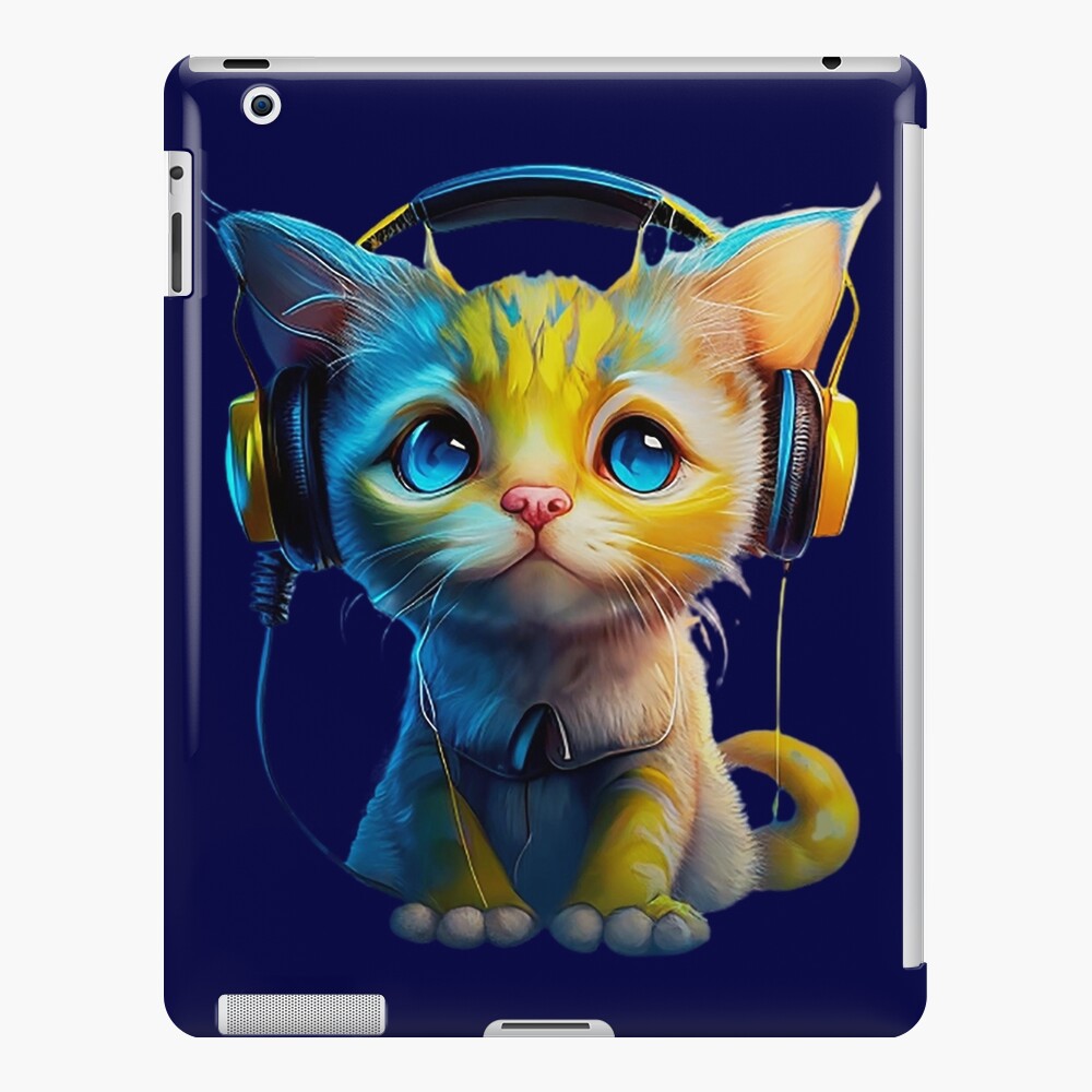 Kawaii Kitty Headset iPad Case & Skin by Merih