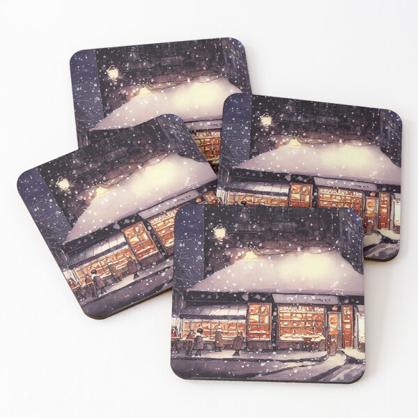 Item preview, Shop on a winter night. Christmas eve snowing. designed and sold by justinasv775.
