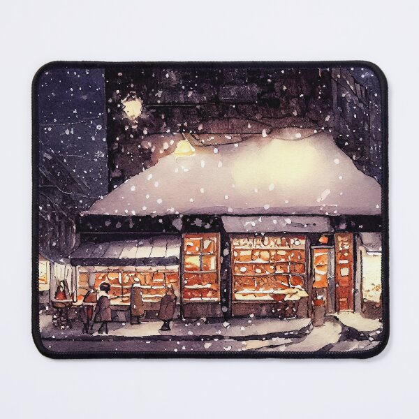 Item preview, Shop on a winter night. Christmas eve snowing. designed and sold by justinasv775.