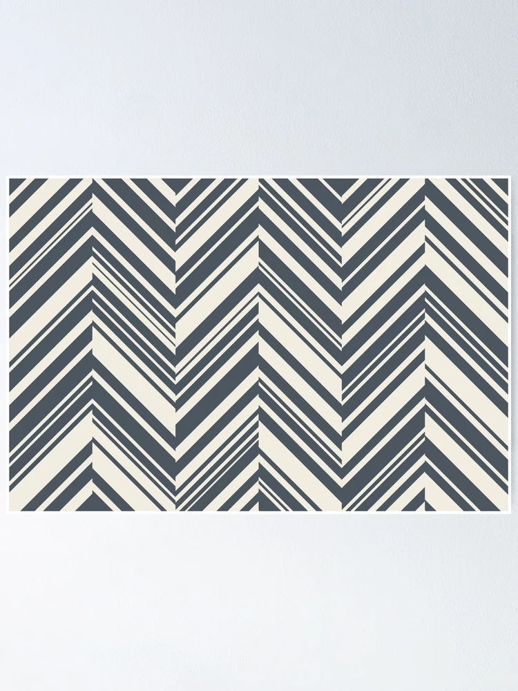 Thumbnail 1 von 3, Poster, Dark Blue Cream Offset Zigzag Stripe Pattern Pairs 2023 Color of the Year Blank Canvas D_C-003 designt und verkauft von ColorOfTheYears.