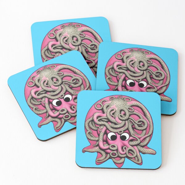Item preview, Rose pink cartoonish round octopus with Sumerian style adornments I designed and sold by BrachiaST.