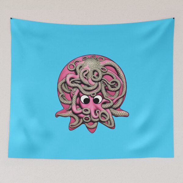 Item preview, Rose pink cartoonish round octopus with Sumerian style adornments I designed and sold by BrachiaST.