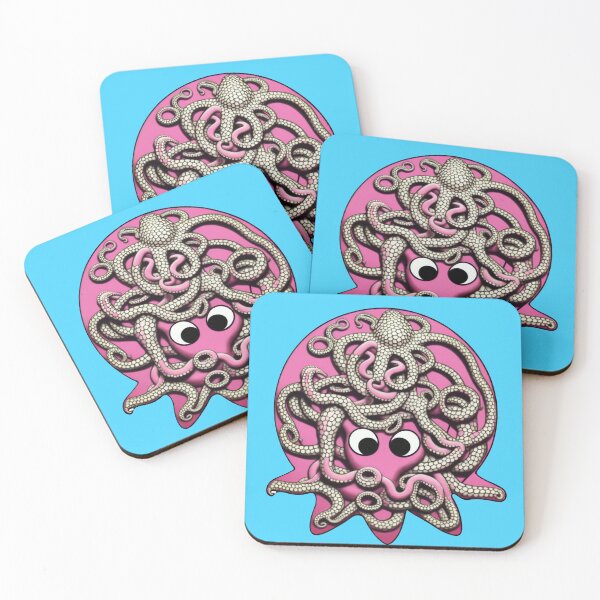 Item preview, Rose pink cartoonish round octopus with Sumerian style adornments II designed and sold by BrachiaST.