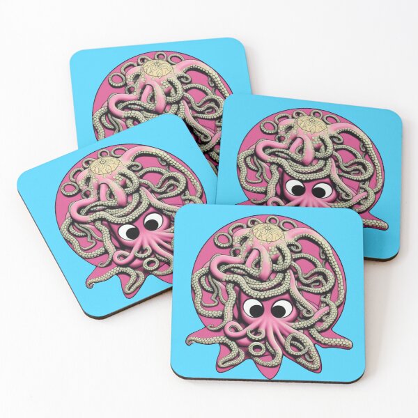 Item preview, Rose pink cartoonish round octopus with Sumerian style adornments III designed and sold by BrachiaST.
