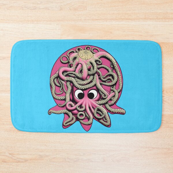 Item preview, Rose pink cartoonish round octopus with Sumerian style adornments III designed and sold by BrachiaST.