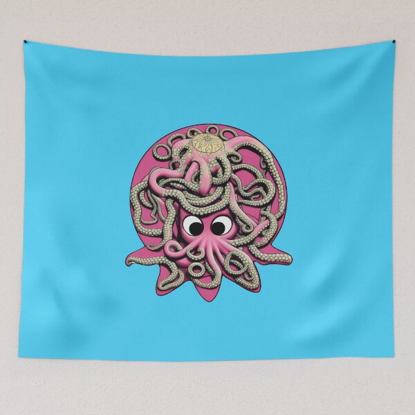 Item preview, Rose pink cartoonish round octopus with Sumerian style adornments III designed and sold by BrachiaST.