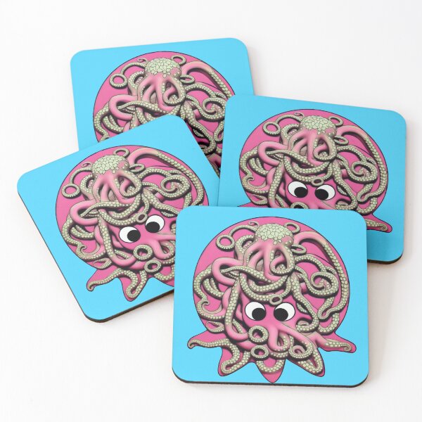 Item preview, Rose pink cartoonish round octopus with Sumerian style adornments IV designed and sold by BrachiaST.