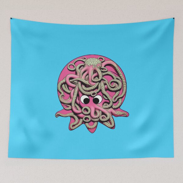 Item preview, Rose pink cartoonish round octopus with Sumerian style adornments IV designed and sold by BrachiaST.