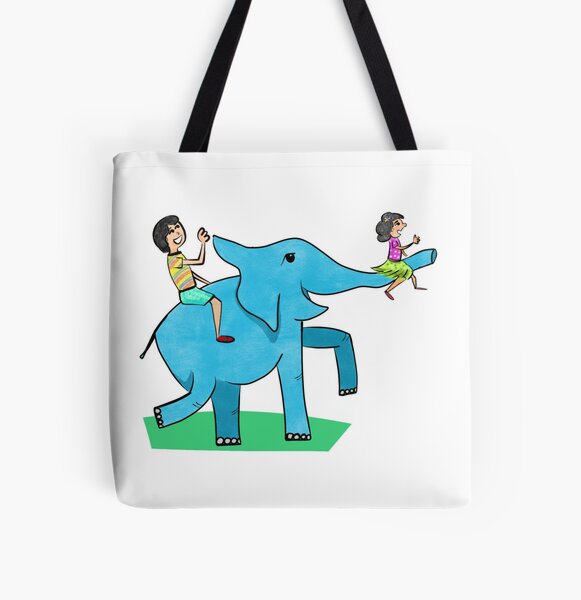 Happy Elephant with kids All Over Print Tote Bag