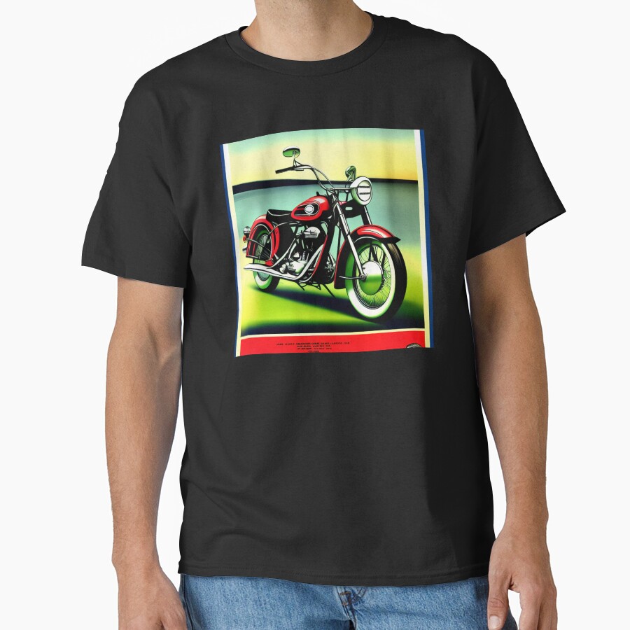 Vintage Red Motorcycle Poster Classic T-Shirt Trendy Fashion