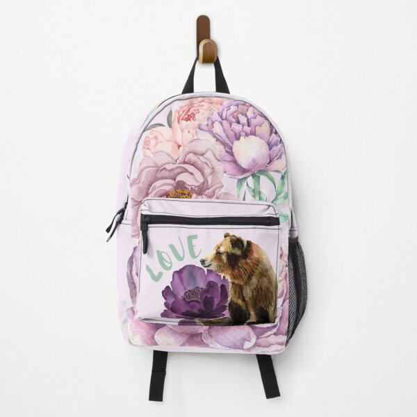 Item preview, Whimsical Bear and Peonies Love, Watercolor  designed and sold by BohemiWANDERS.