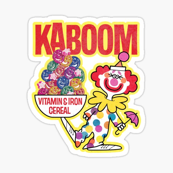 "Defunct Kaboom Breakfast Cereal Box Art with Clown Mascot" Sticker for