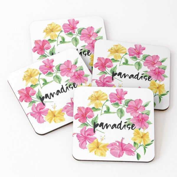 Item preview, Pink and Yellow Hibiscus flowers paradise design designed and sold by Sara Brenton.