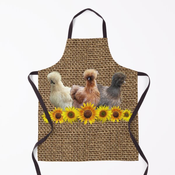 Item preview, Farmhouse Silkie Bantam Chicken Trio with Sunflowers on Chunky Burlap 2 designed and sold by StandoutSilkies.