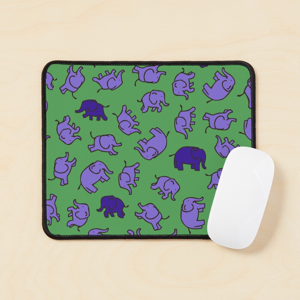 Elephants - Lilac and Blue on Green - cute, fun pattern by Cecca Designs Mouse Pad