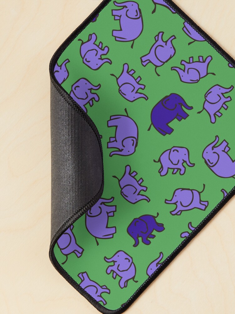 Alternate view of Elephants - Lilac and Blue on Green - cute, fun pattern by Cecca Designs Mouse Pad