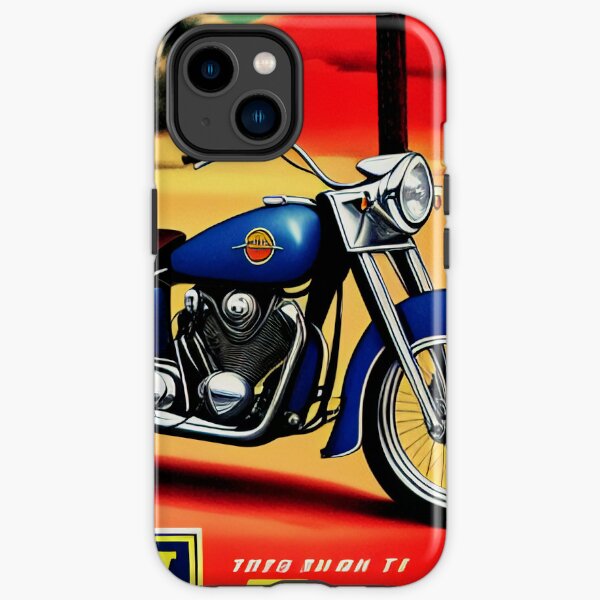 Vintages metallisches blaues Motorrad-Plakat iPhone Robuste Hülle