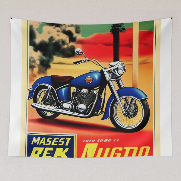 Item preview, Vintage Metallic Blue Motorcycle Poster designed and sold by BAYFAIRE.