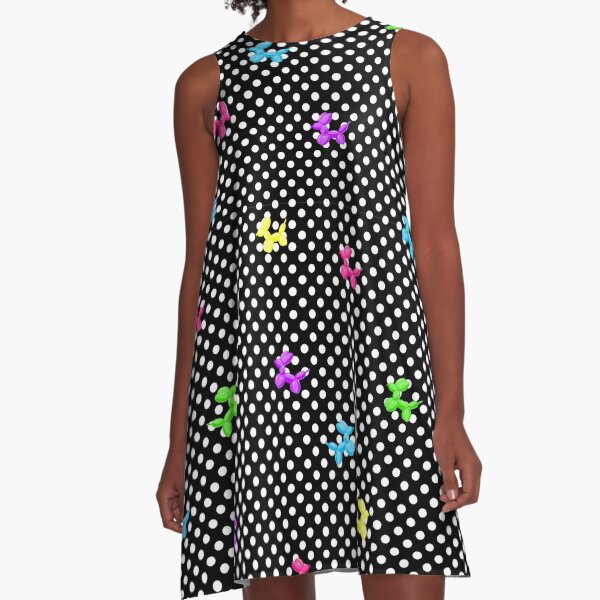 Polka-Dog Balloon Dog in Rainbow A-Line Dress
