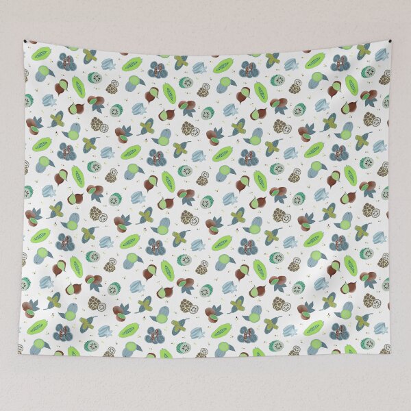 Item preview, Tropical Fruit in Lime and Blue on a White Background designed and sold by MarcyBrennanArt.